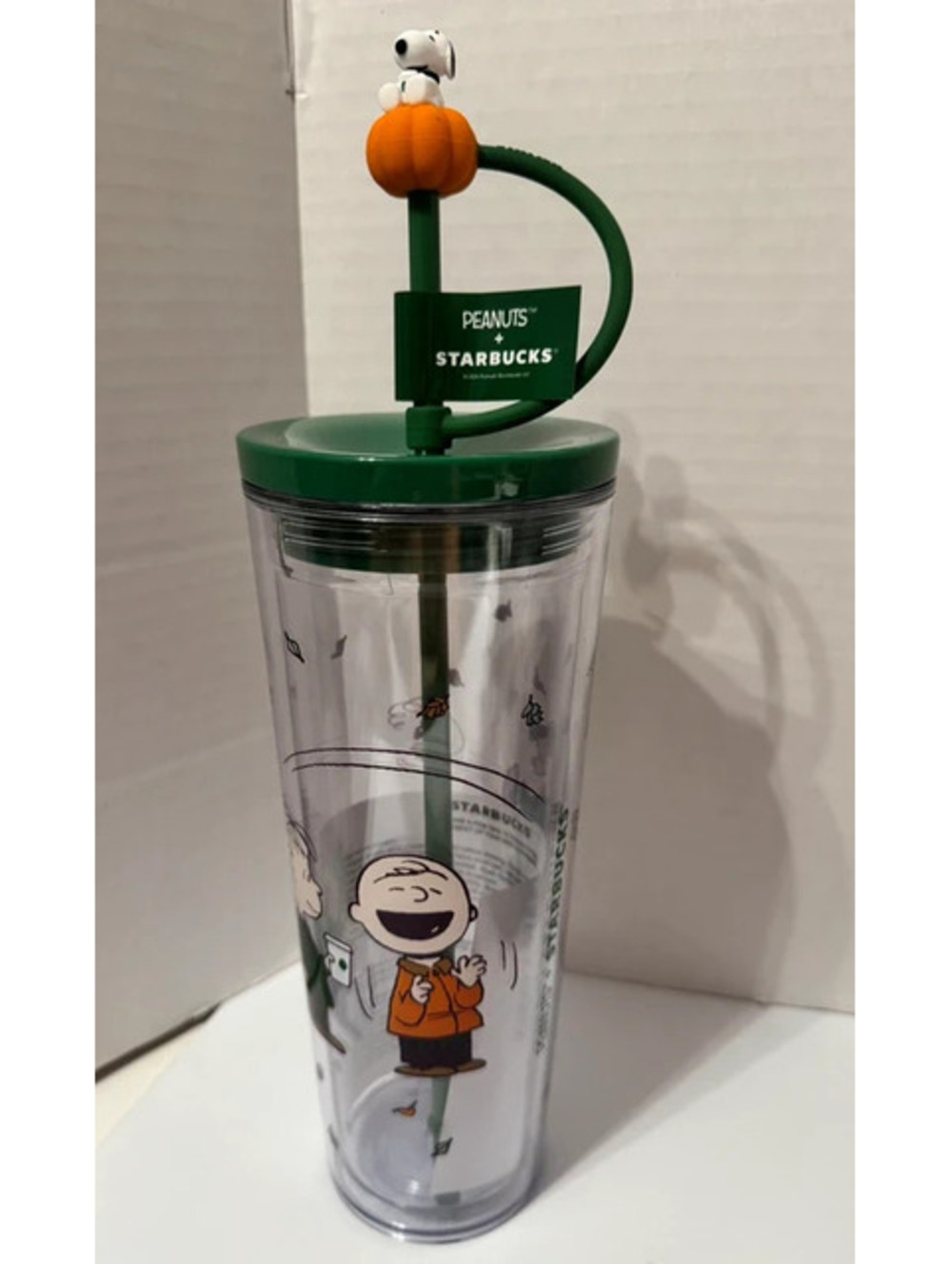 Starbucks x Peanuts 24 oz Clear Cold Cup with Snoopy Pumpkin Straw Topper NWT